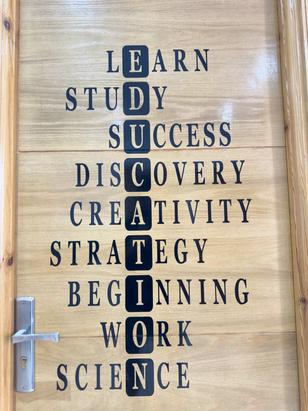 Les mots autour de l’apprentissage inscrits sur une porte.