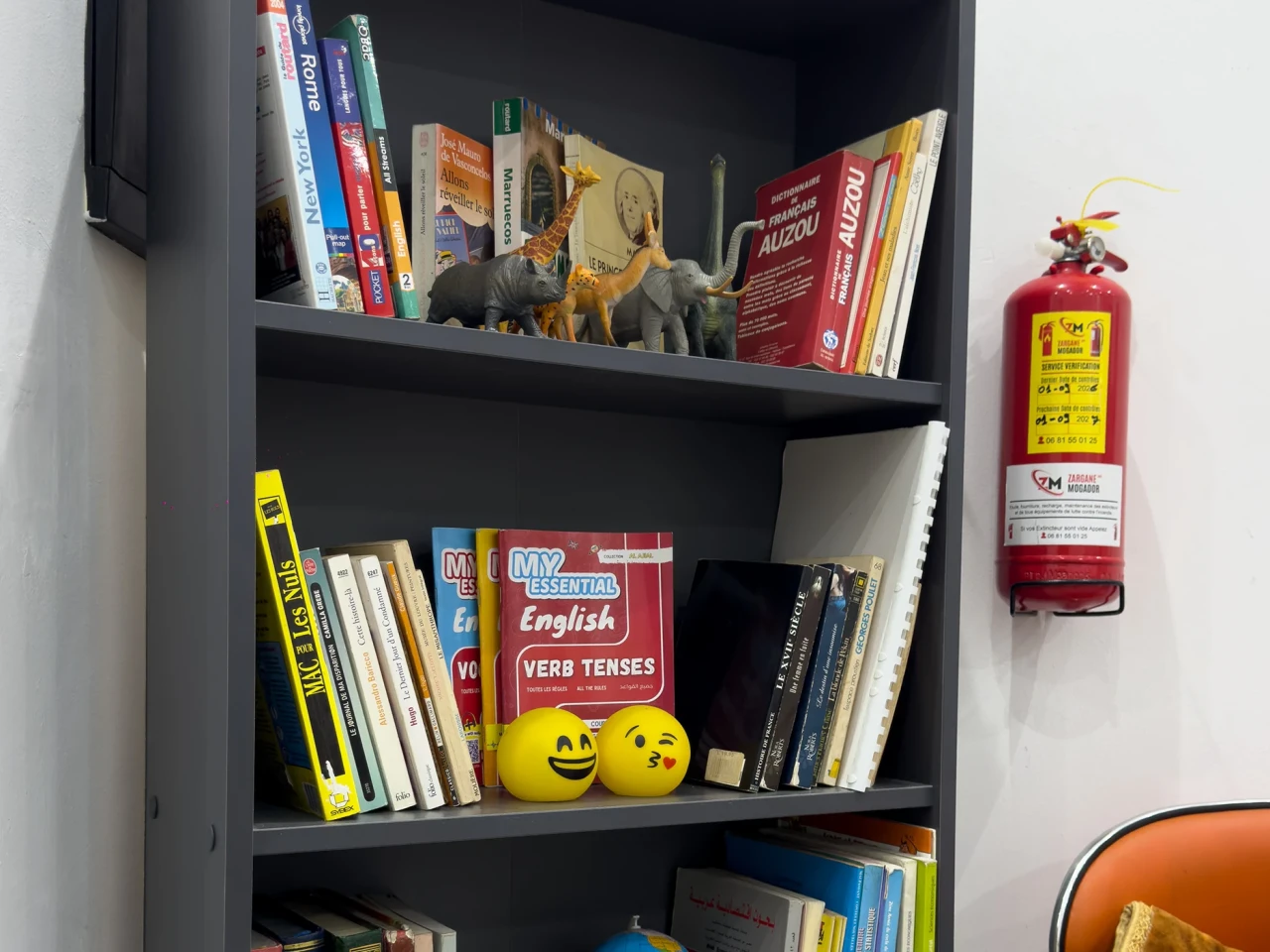 Les livres de grammaire et de vocabulaire anglais dans la bibliothèque du centre.